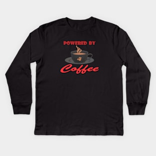 Powered by Coffee Dark Kids Long Sleeve T-Shirt